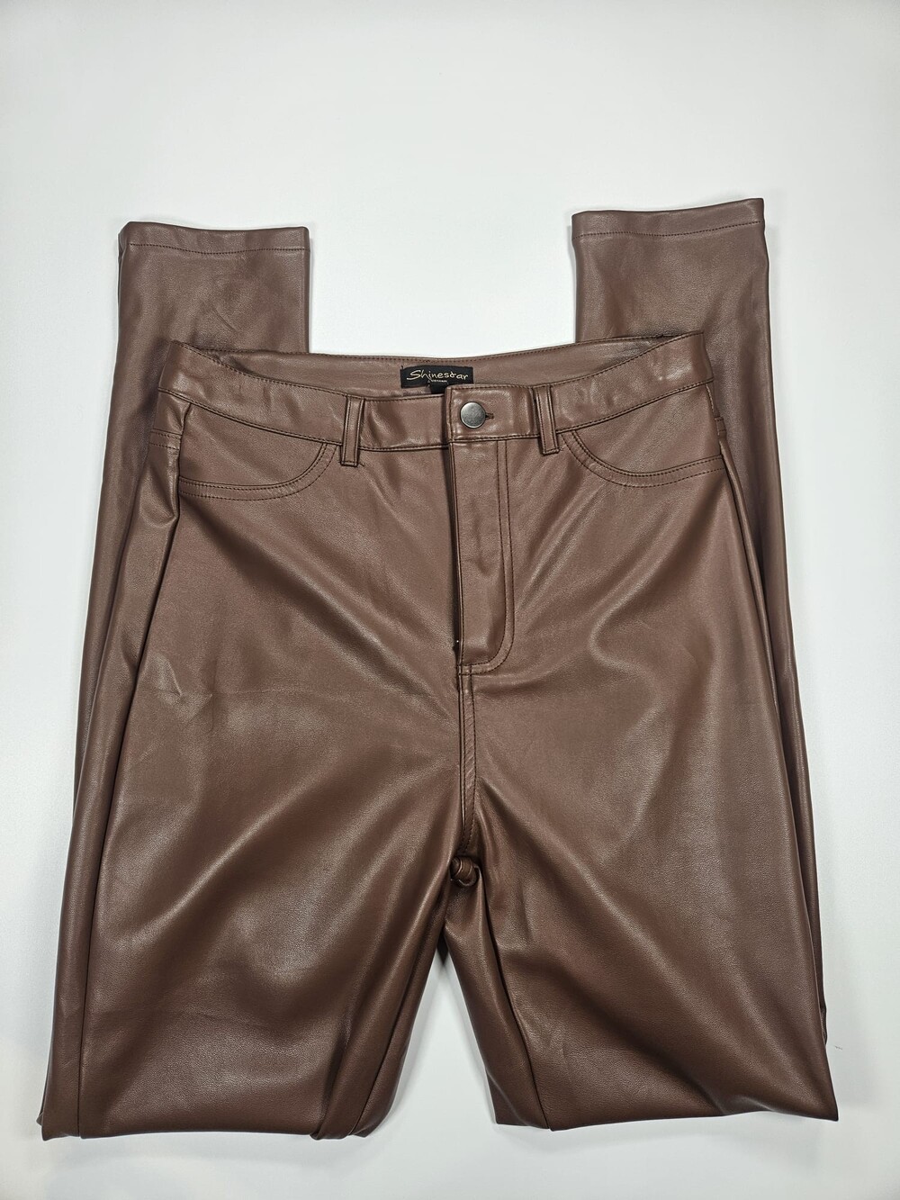 Shinestar Brown Faux Leather High Rise Pants Size M